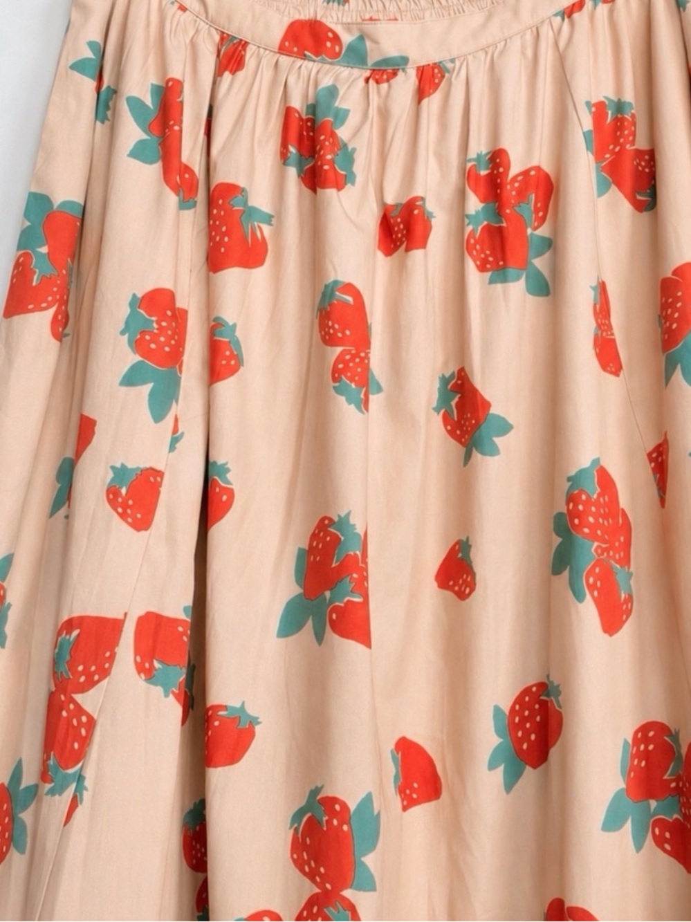 Anthropologie Beige Maxi Skirt with Red Strawberry Print - Picture 4 of 11